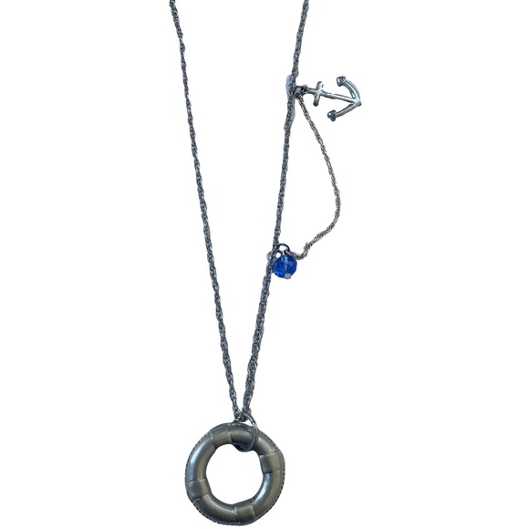 nice vs naughty Jewelry - Lifesaver anchor beach long necklace pendant blue silver lifeguard crystal